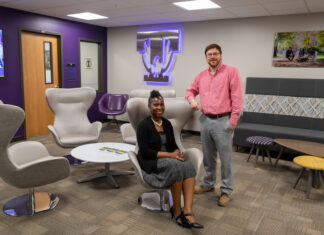 Tech Tomorrow: What have we done, part 1 Launchpad Director Simone McKelvey and Assistant Director Chris Kohl in the Launchpad reception area.