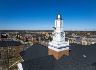 What’s next for Tech Tomorrow? New cupola on Derryberry Hall against a clear blue sky
