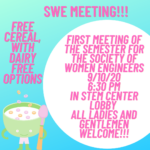 Society of Women Engineers organization first meeting September 10th, 2020