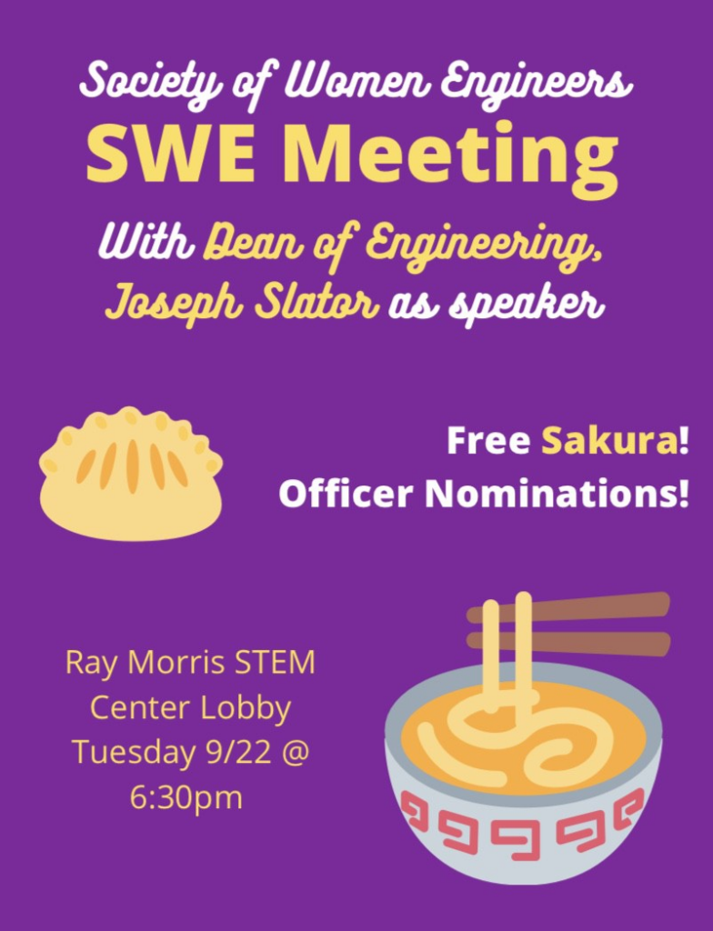 Society of Women Engineers organization first meeting September 22nd