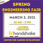 Virtual Engineering Career Fair on Handshake is Wednesday, Mar. 3