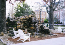 Name the waterfall on Centennial Plaza!