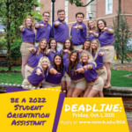 Seeking Applicants for 2022 Student Orientation Assistants!
