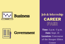 Business, Government & Non-Profit Internship & Job Fair is Tuesday, Sept. 21