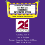 21st Mortgage Corporation Information Session is Tuesday, Apr. 19