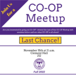 LAST Co-op Meetup is on Tuesday, Nov. 15 at 11 a.m. in Clement Hall, Room 212