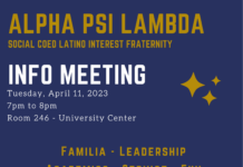 Alpha Psi Lambda Social Coed Latino Fraternity meeting April 11th, 7pm