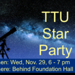 Star Party on Wed, Nov. 29, 6 – 7 pm