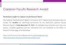Nominations for Caplenor Faculty Research Award Wanted
