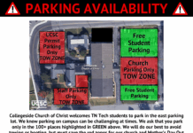 Off Campus Parking at Collegeside Church of Christ