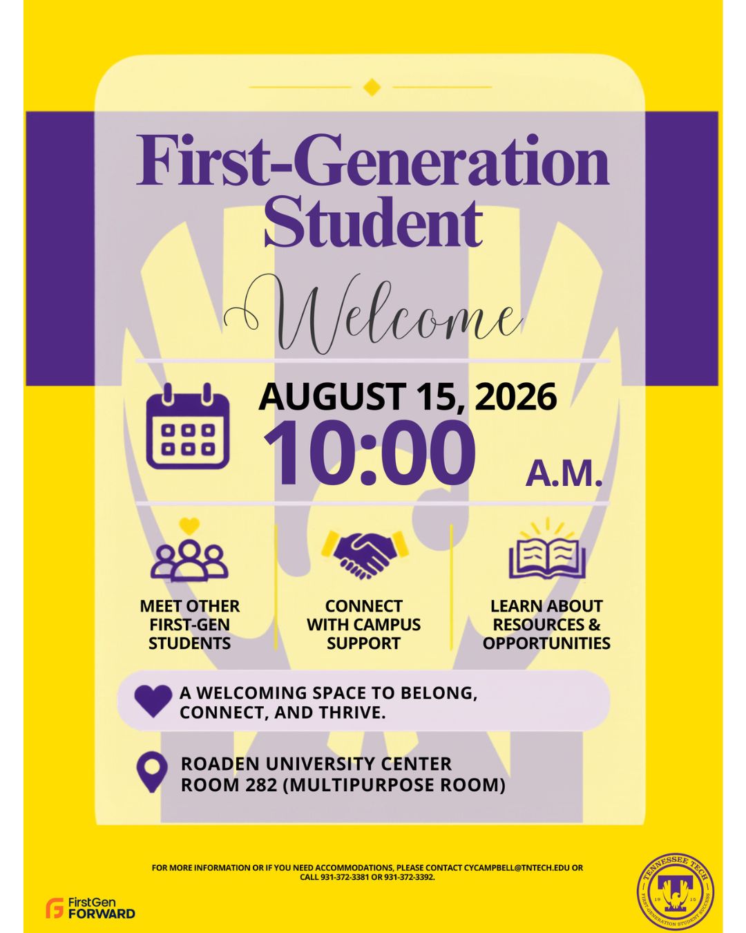 First-Gen Student Welcome Back! Saturday, August 15th @ 10am