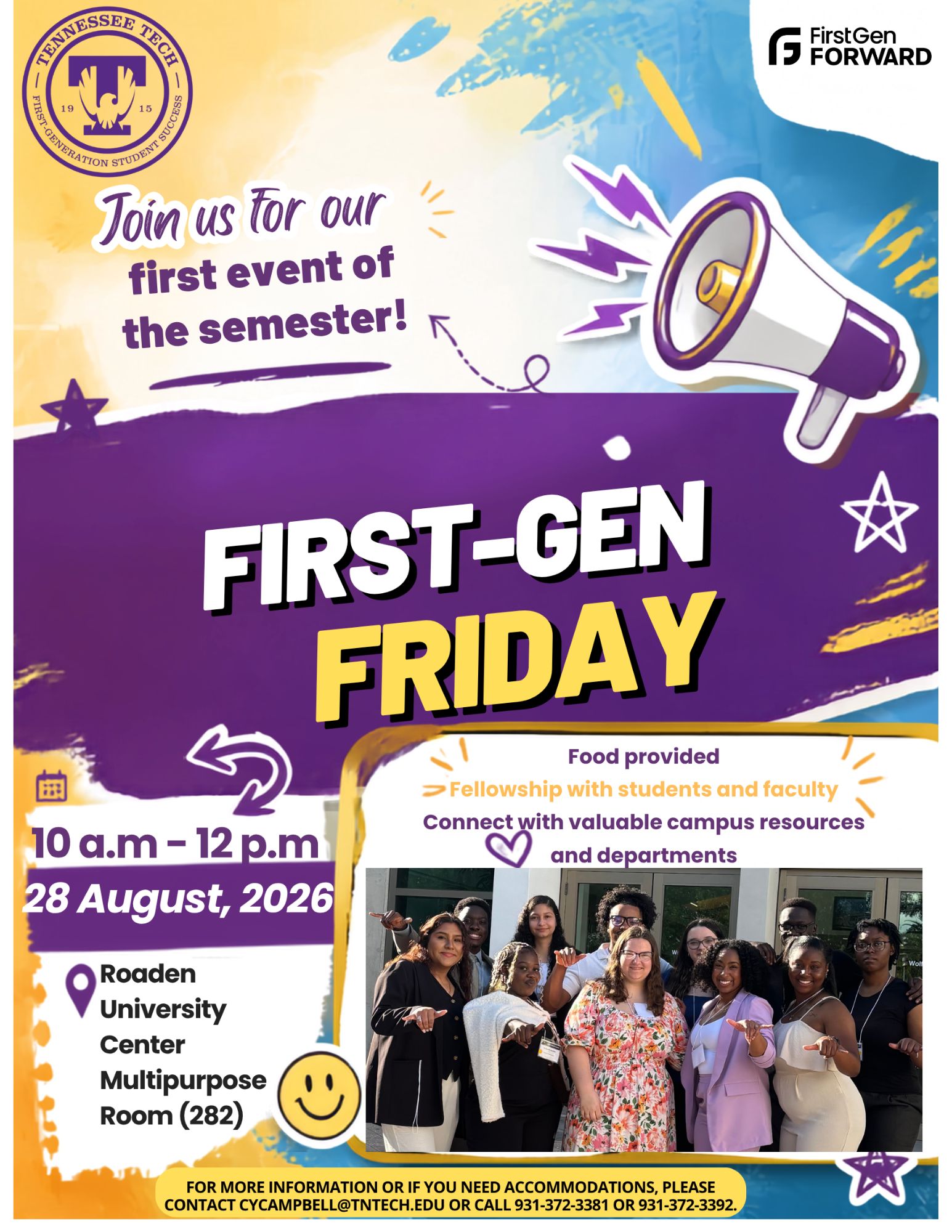 August 2026 First-Gen Friday at 10 am, RUC 282