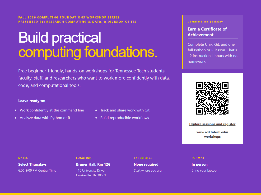 Free Computing Foundations Workshops Hosted by Research Computing & Data