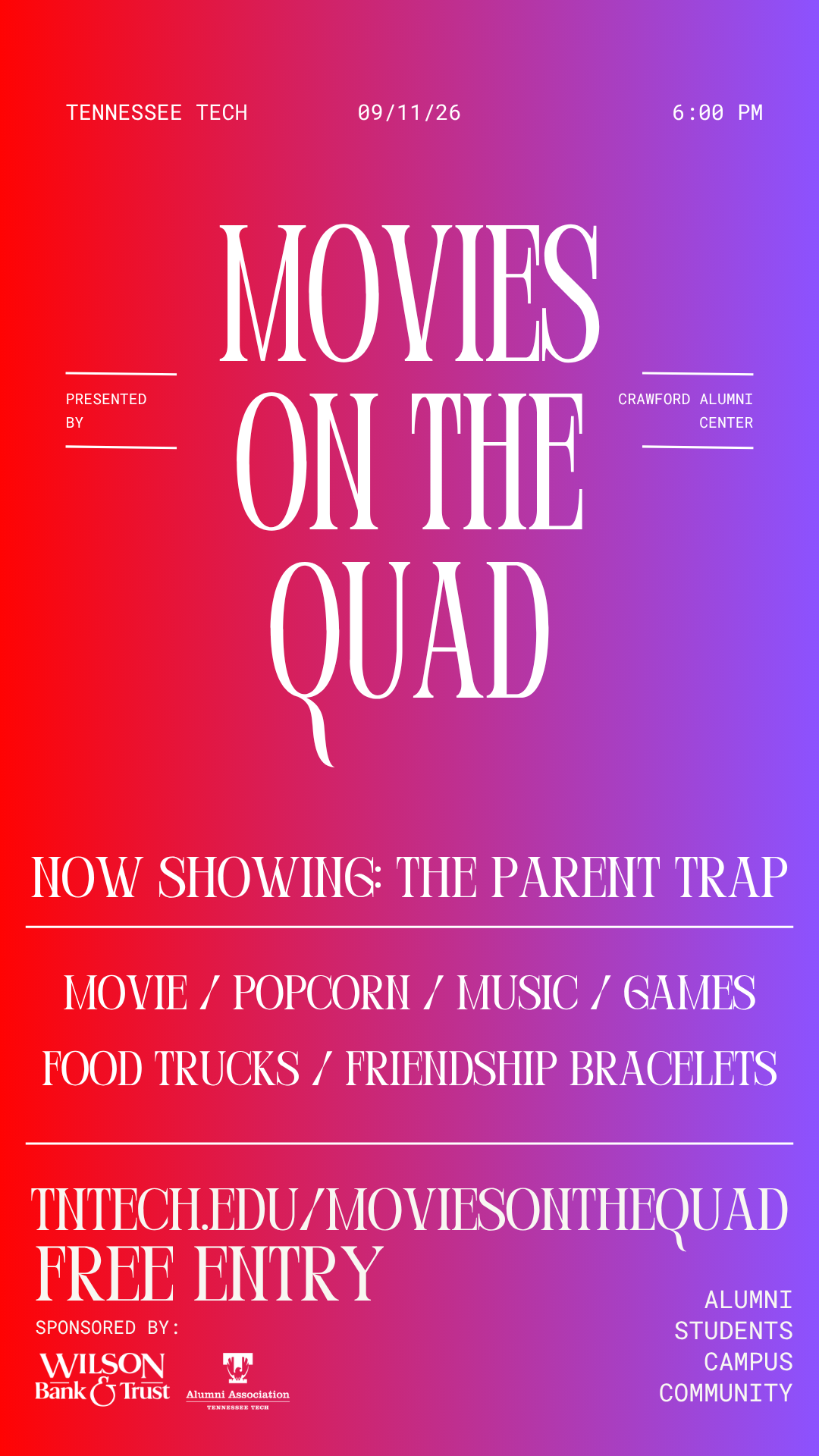Movies on the Quad Tomorrow!