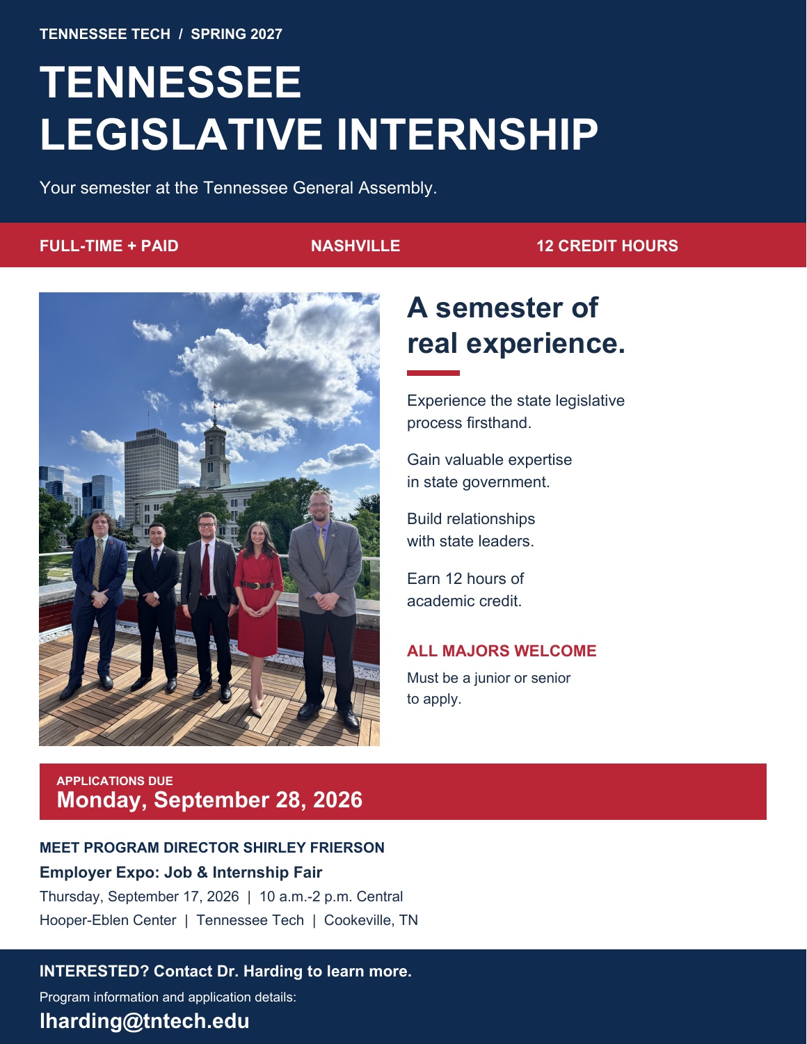 Intern at the TN General Assembly Spring 2027