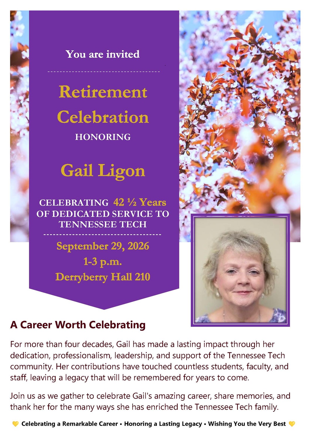 Save the Date for Retirement Reception for Gail Ligon