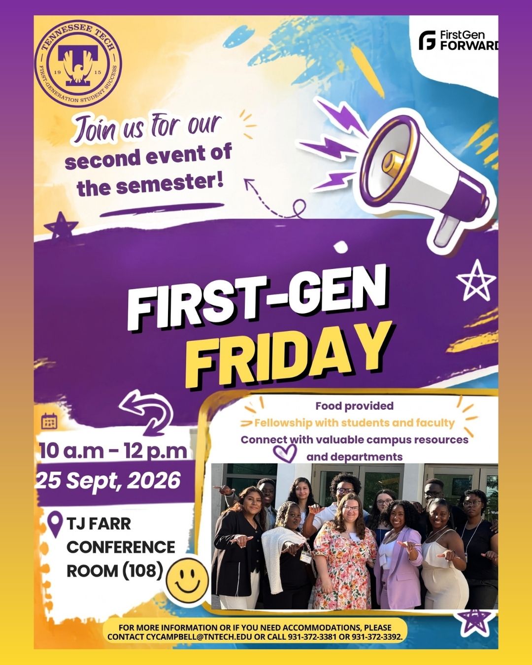 September First-Gen Friday Event – September 25, 10 am, TJ Farr 108