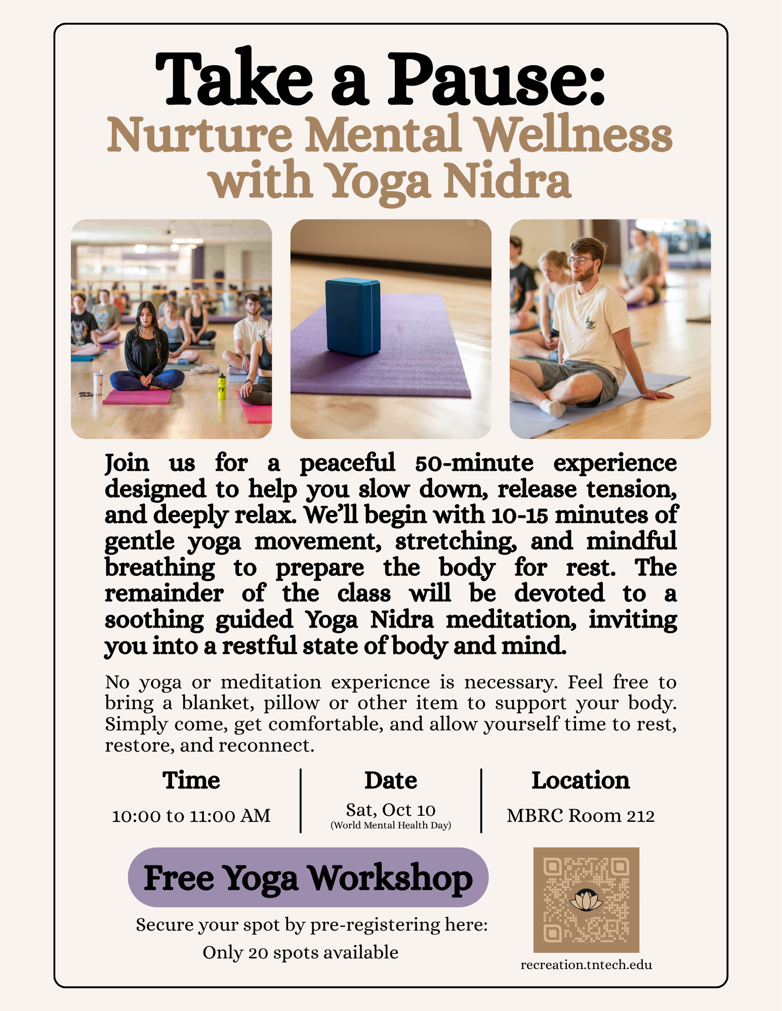 Take a Pause: Free Yoga Workshop!